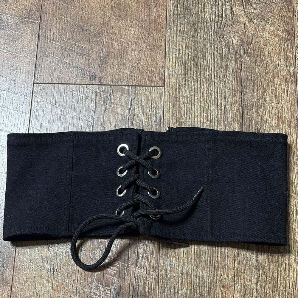 Black Lace-Up Corset Belt